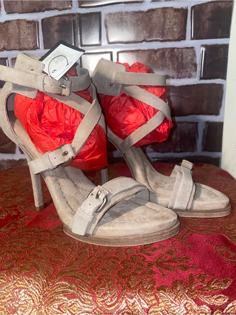 Taupe Suede Strappy High Heel Sandals